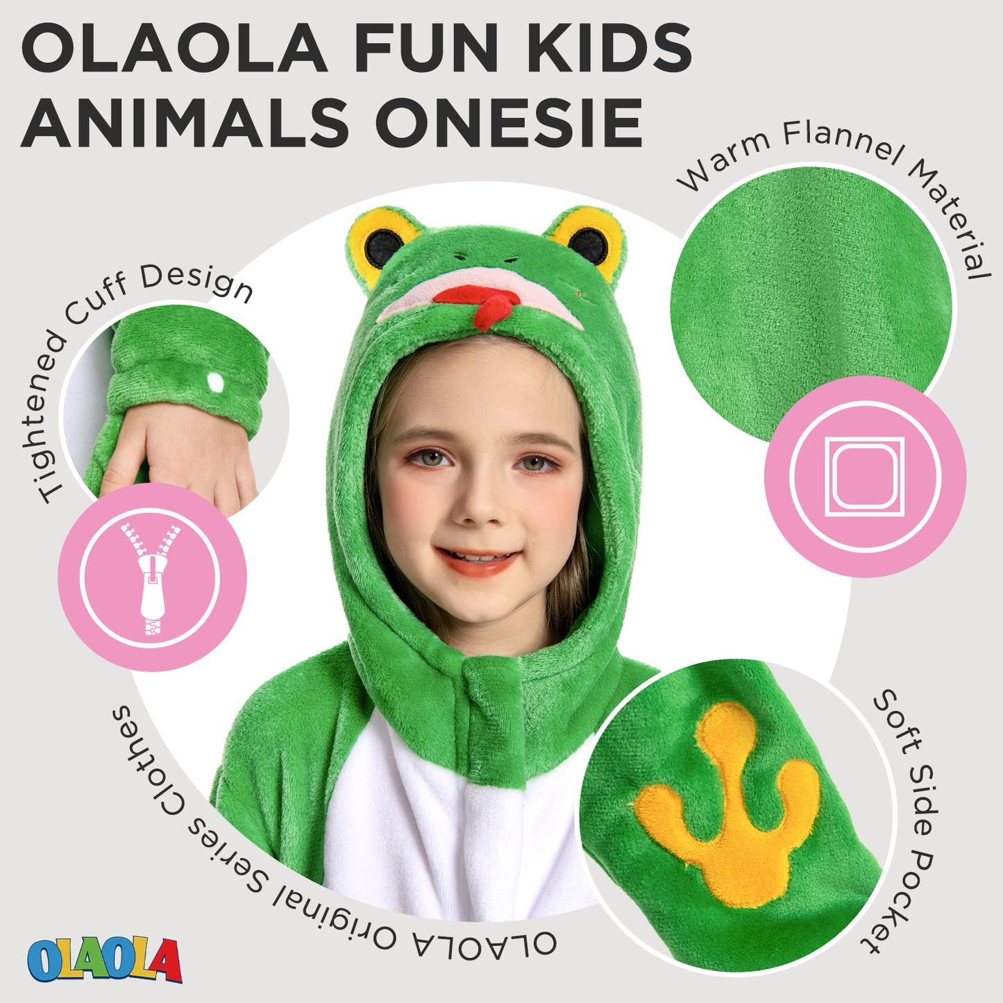 OLAOLA Kids Frog Animal Onesie Plush Soft Flannel Warm Home Pajamas One-Piece Sleepwear