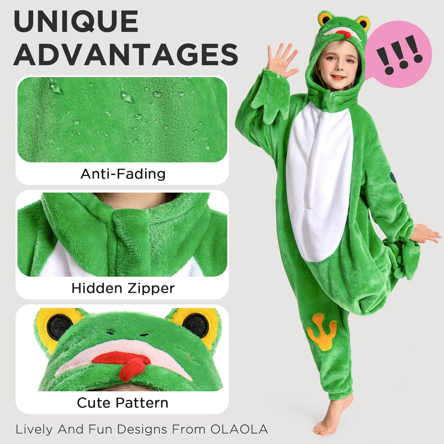 OLAOLA Kids Frog Animal Onesie Plush Soft Flannel Warm Home Pajamas One-Piece Sleepwear