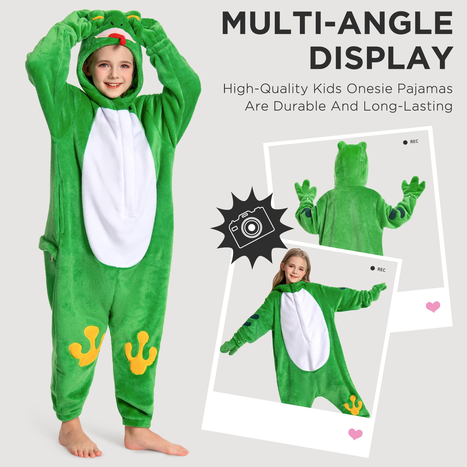 OLAOLA Kids Frog Animal Onesie Plush Soft Flannel Warm Home Pajamas One-Piece Sleepwear