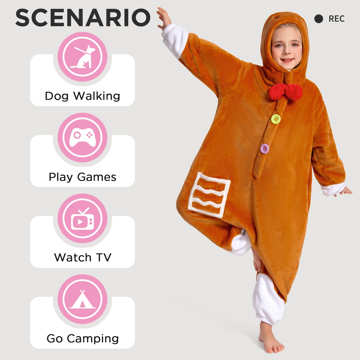 OLAOLA Kids Gingerbread Onesie Christmas Plush Soft Flannel Warm Home Pajamas One-Piece Sleepwear