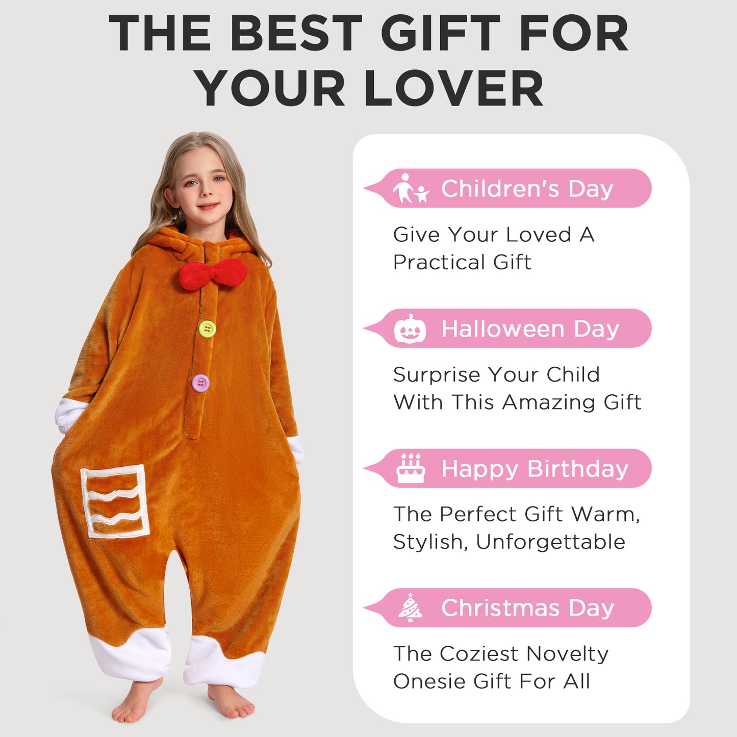 OLAOLA Kids Gingerbread Onesie Christmas Plush Soft Flannel Warm Home Pajamas One-Piece Sleepwear