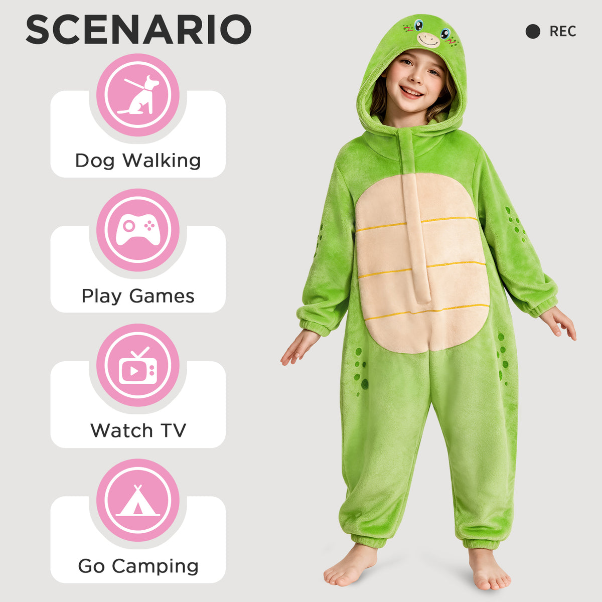 OLAOLA Kids Green Sea Turtle Animal Onesie Children Jumpsuit Soft Cozy Flannel Pajamas Halloween Cosplay Costume