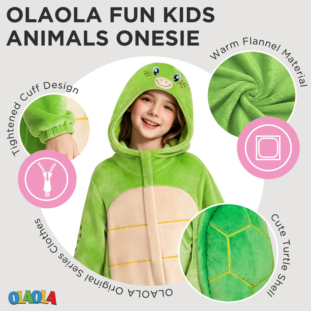 OLAOLA Kids Green Sea Turtle Animal Onesie Children Jumpsuit Soft Cozy Flannel Pajamas Halloween Cosplay Costume