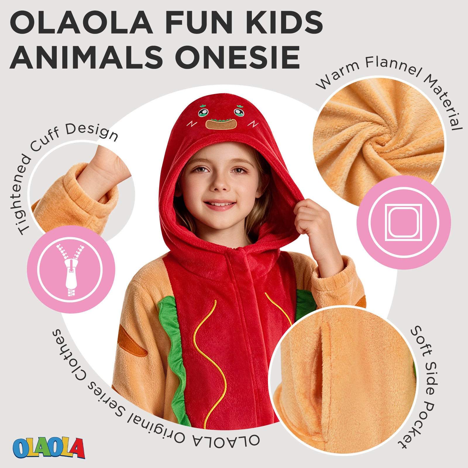 OLAOLA Kids Hot Dog Food Pajamas Children Jumpsuit Costume Soft Cozy Flannel Onesie Halloween Christmas Cosplay Costume