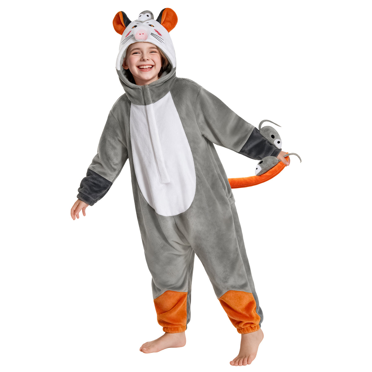 OLAOLA Kids Opossum Animal Onesie Children Pajamas Soft Cozy Flannel Jumpsuit Halloween Christmas Cosplay Costume
