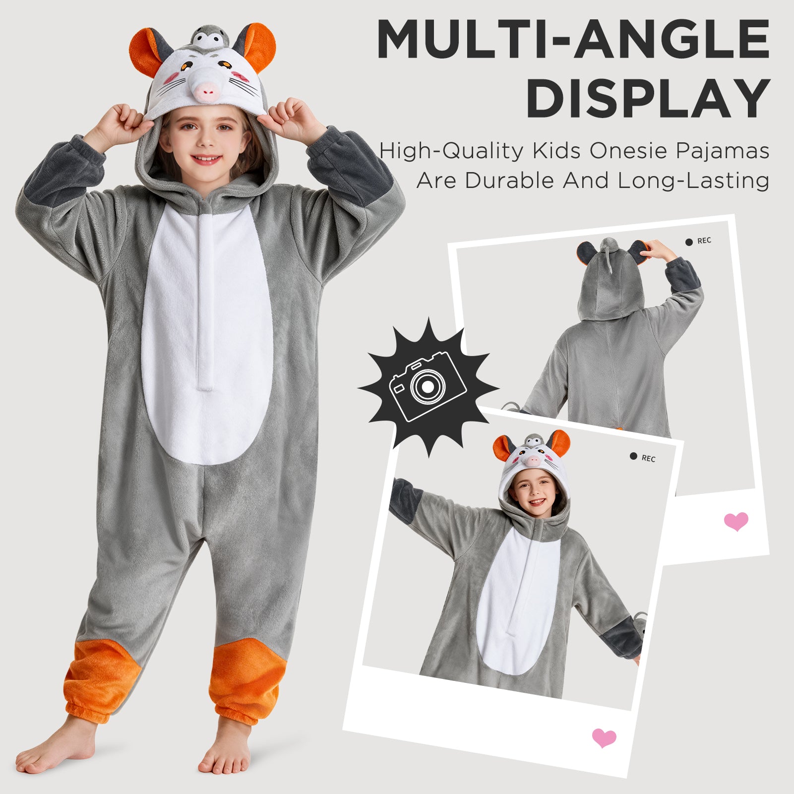 OLAOLA Kids Opossum Animal Onesie Children Pajamas Soft Cozy Flannel Jumpsuit Halloween Christmas Cosplay Costume