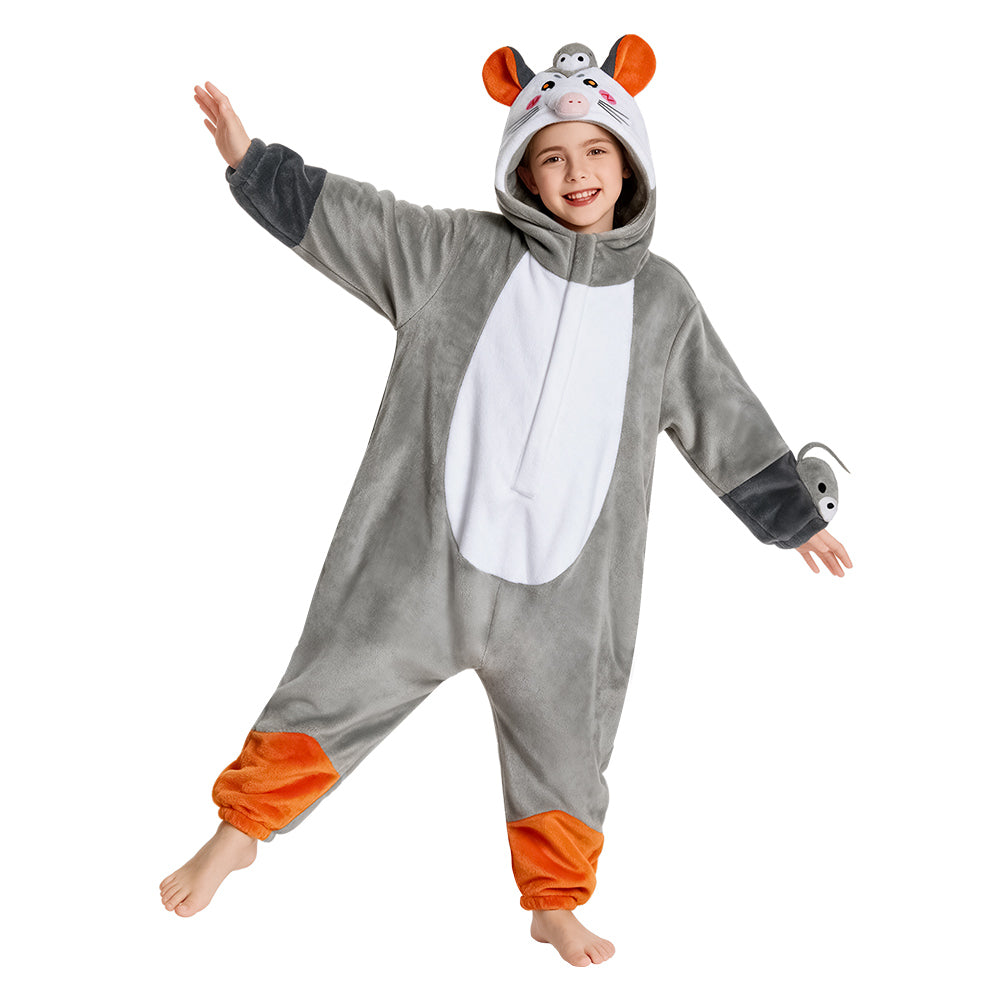 OLAOLA Kids Opossum Animal Onesie Children Pajamas Soft Cozy Flannel Jumpsuit Halloween Christmas Cosplay Costume