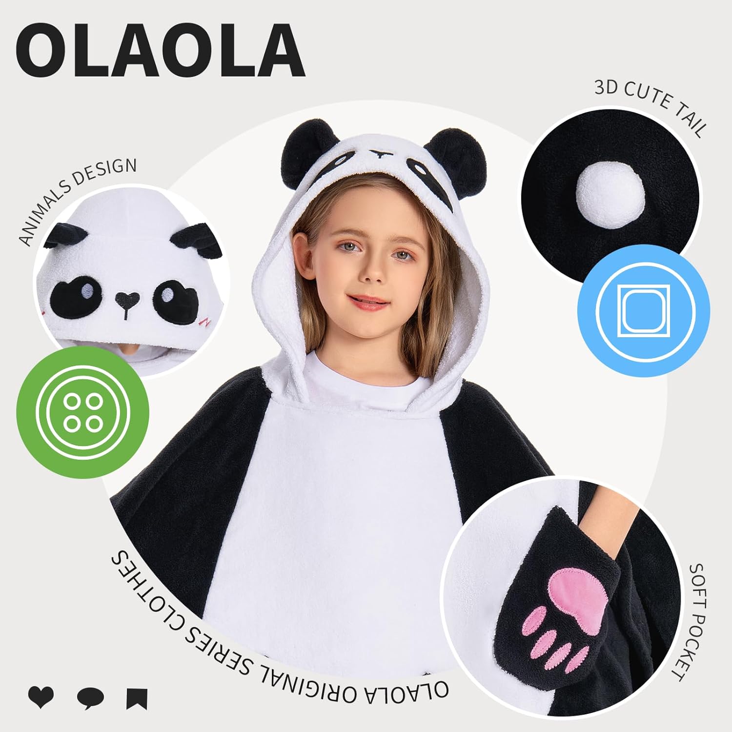 OLAOLA Kids Panda Bathrobe Blanket Animal Onesie Beach Towels Soft Absorbent Coral Fleece Pool Swim Towel