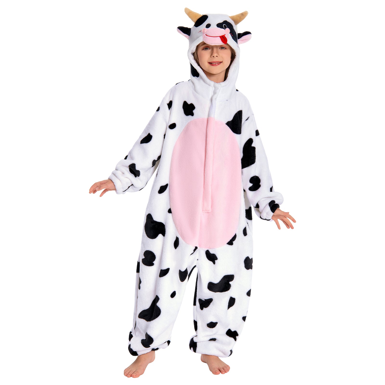 OLAOLA Kids Pink Cow Animal Onesie Plush Soft Flannel Warm Home Pajamas One-Piece Sleepwear