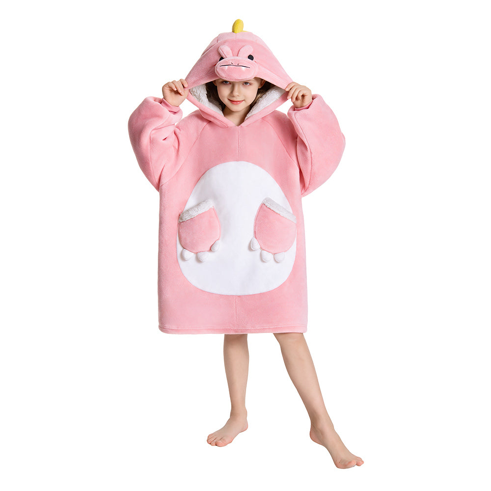 OLAOLA Kids Pink Dinosaur Wearable Blanket Hoodie Oversized Animal Onesie Soft Warm Cozy Homewear With Pocket For Children