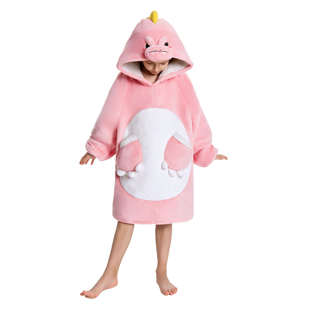 OLAOLA Kids Pink Dinosaur Wearable Blanket Hoodie Oversized Animal Onesie Soft Warm Cozy Homewear With Pocket For Children