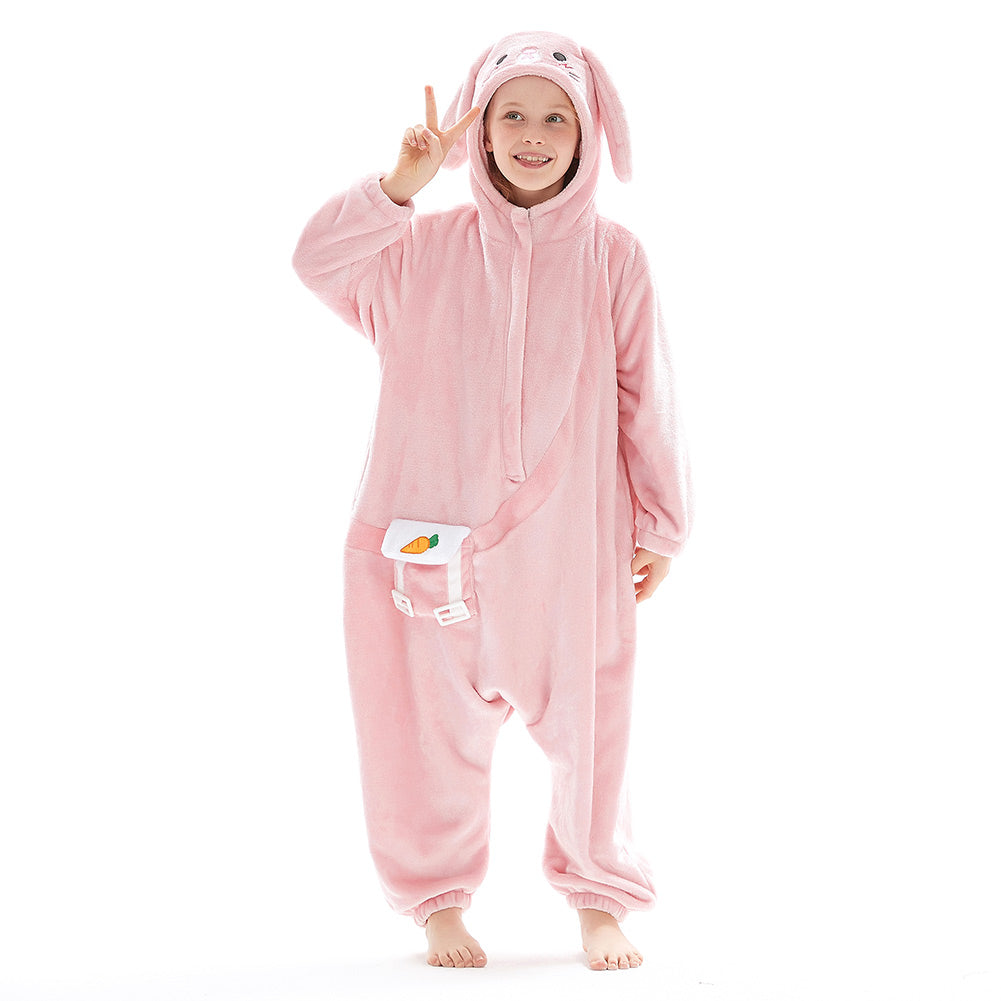 OLAOLA Kids Pink Easter Bunny Animal Onesie Plush Soft Flannel Warm Home Pajamas One-Piece Sleepwear