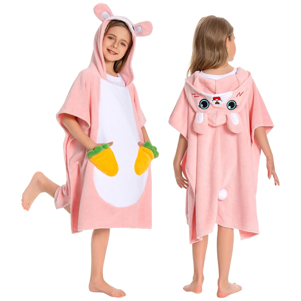 OLAOLA Kids Pink Rabbit Animal Beach Towels Bathrobe Blanket Plush Soft Coral Fleece Homewear Swim Robe