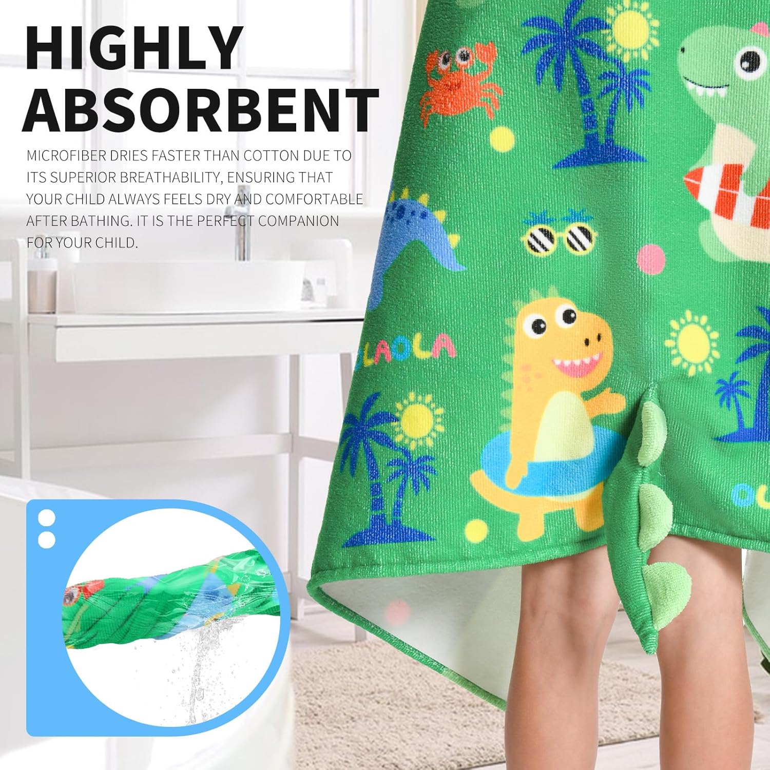OLAOLA Kids Printed Beach Dinosaur Animal Bathrobe Blanket Plush Soft Absorbent Microfibre Outdoor Homewear