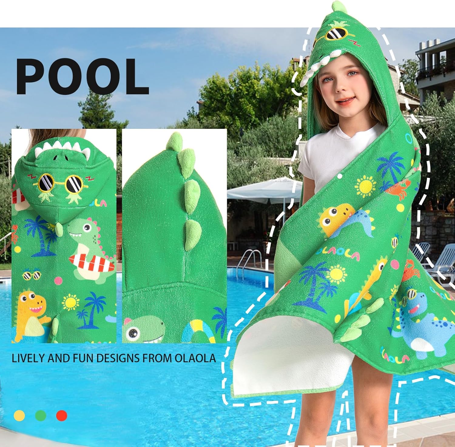 OLAOLA Kids Printed Beach Dinosaur Animal Bathrobe Blanket Plush Soft Absorbent Microfibre Outdoor Homewear
