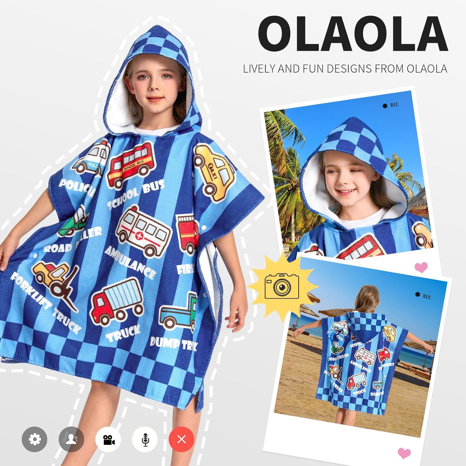 OLAOLA Kids Printed Cars Blue Beach Towels Blanket Plush Soft Absorbent Microfibre Outdoor Homewear