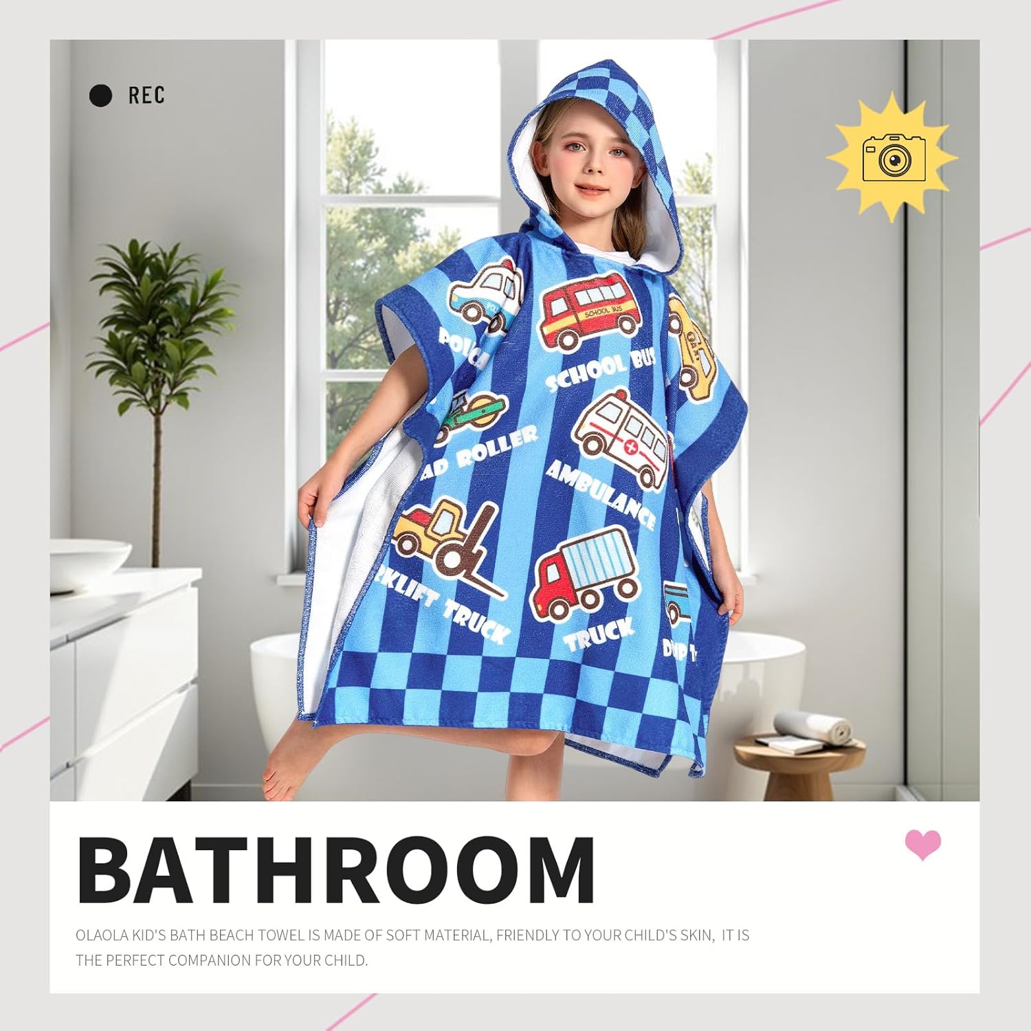 OLAOLA Kids Printed Cars Blue Beach Towels Blanket Plush Soft Absorbent Microfibre Outdoor Homewear