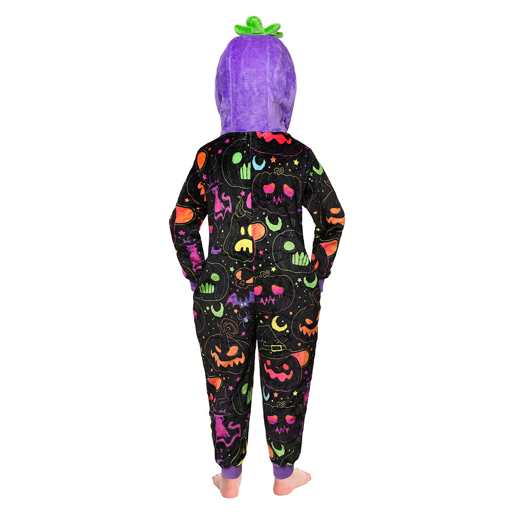 OLAOLA Kids Printed Fluorescent Pumpkin Pajamas Plush Animals Onesie Sleepwear Halloween Party Suit