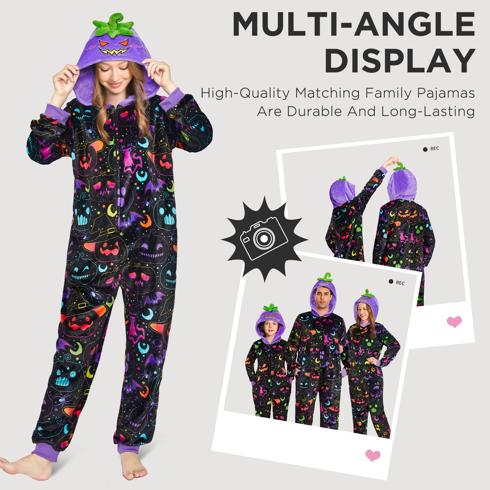 OLAOLA Kids Printed Fluorescent Pumpkin Pajamas Plush Animals Onesie Sleepwear Halloween Party Suit