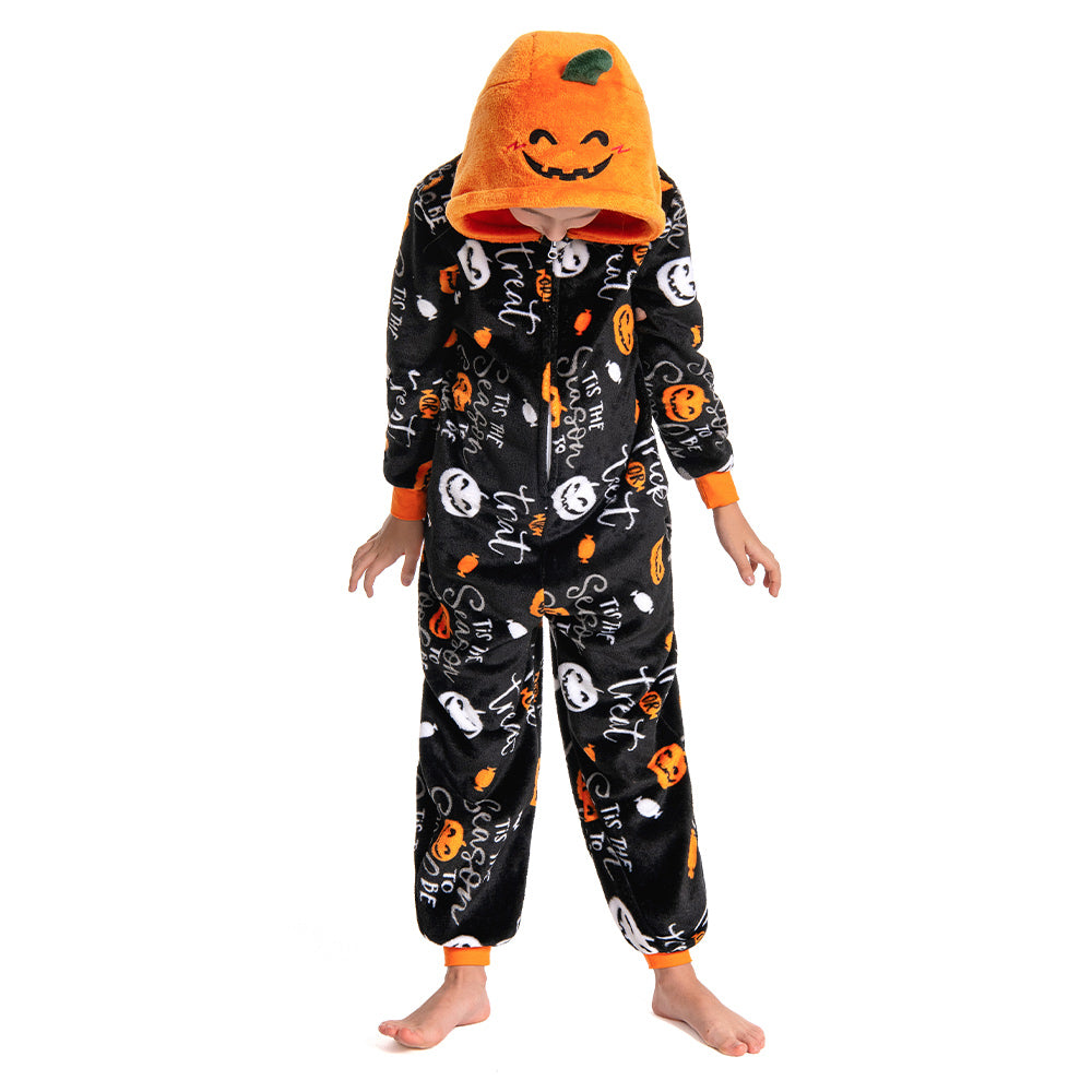OLAOLA Kids Printed Pumpkin Food Onesie Halloween Plush Soft Flannel Warm Home Pajamas One-Piece Sleepwear
