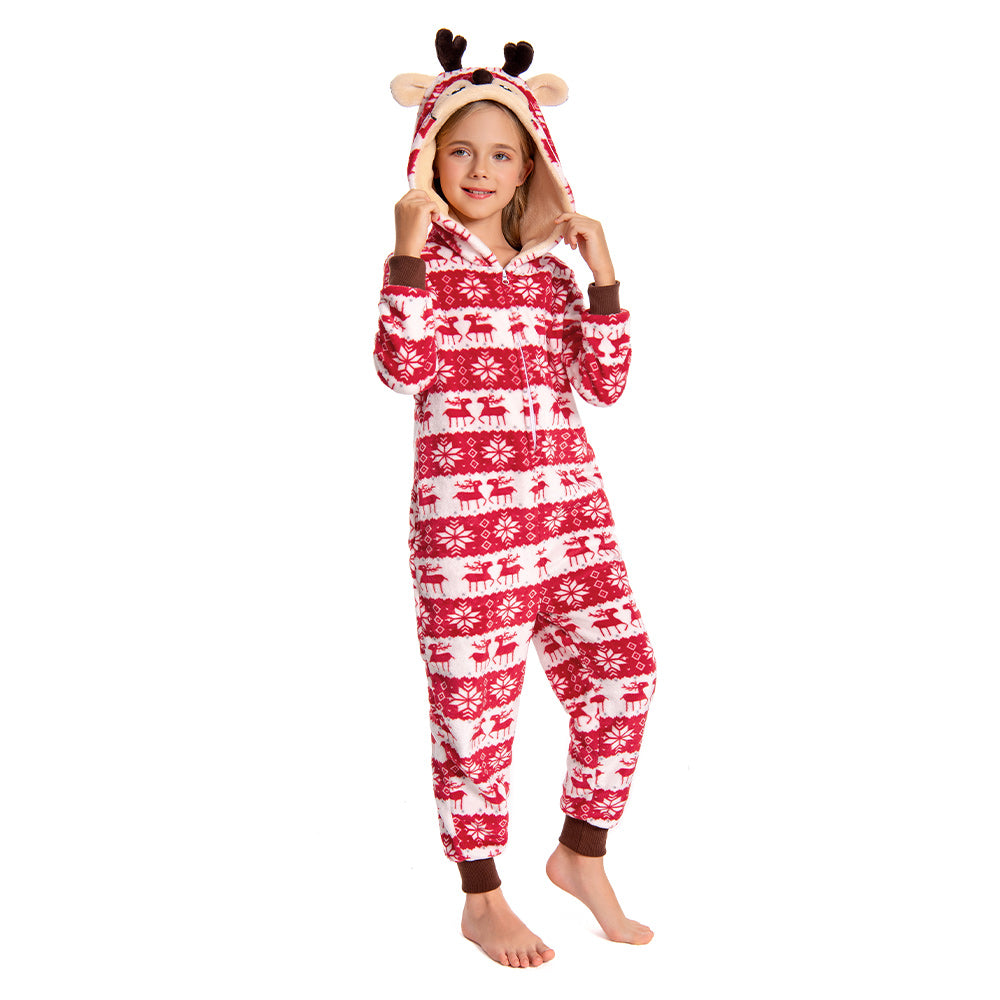 OLAOLA Kids Printed Red Deer Elk Flannel Pajamas Plush Animals Onesie Adult Soft Sleepwear Christmas Carnival Suit