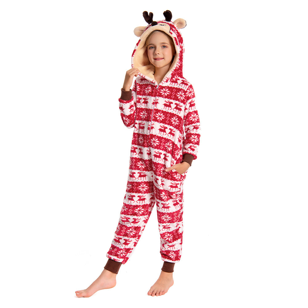 OLAOLA Kids Printed Red Deer Elk Flannel Pajamas Plush Animals Onesie Adult Soft Sleepwear Christmas Carnival Suit