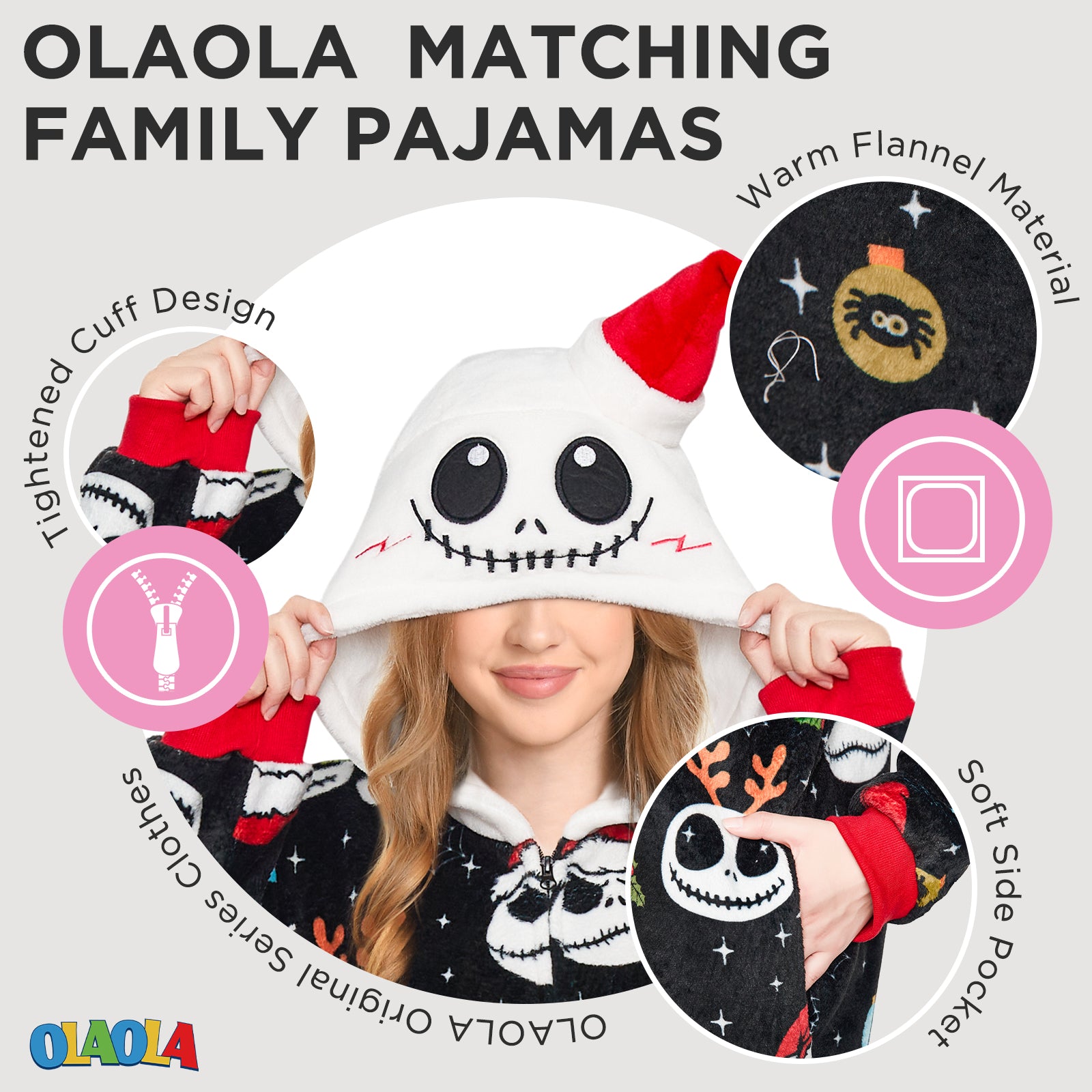 OLAOLA Kids Printed Skeleton Black Pajamas Plush Animals Onesie Sleepwear Halloween Party Suit