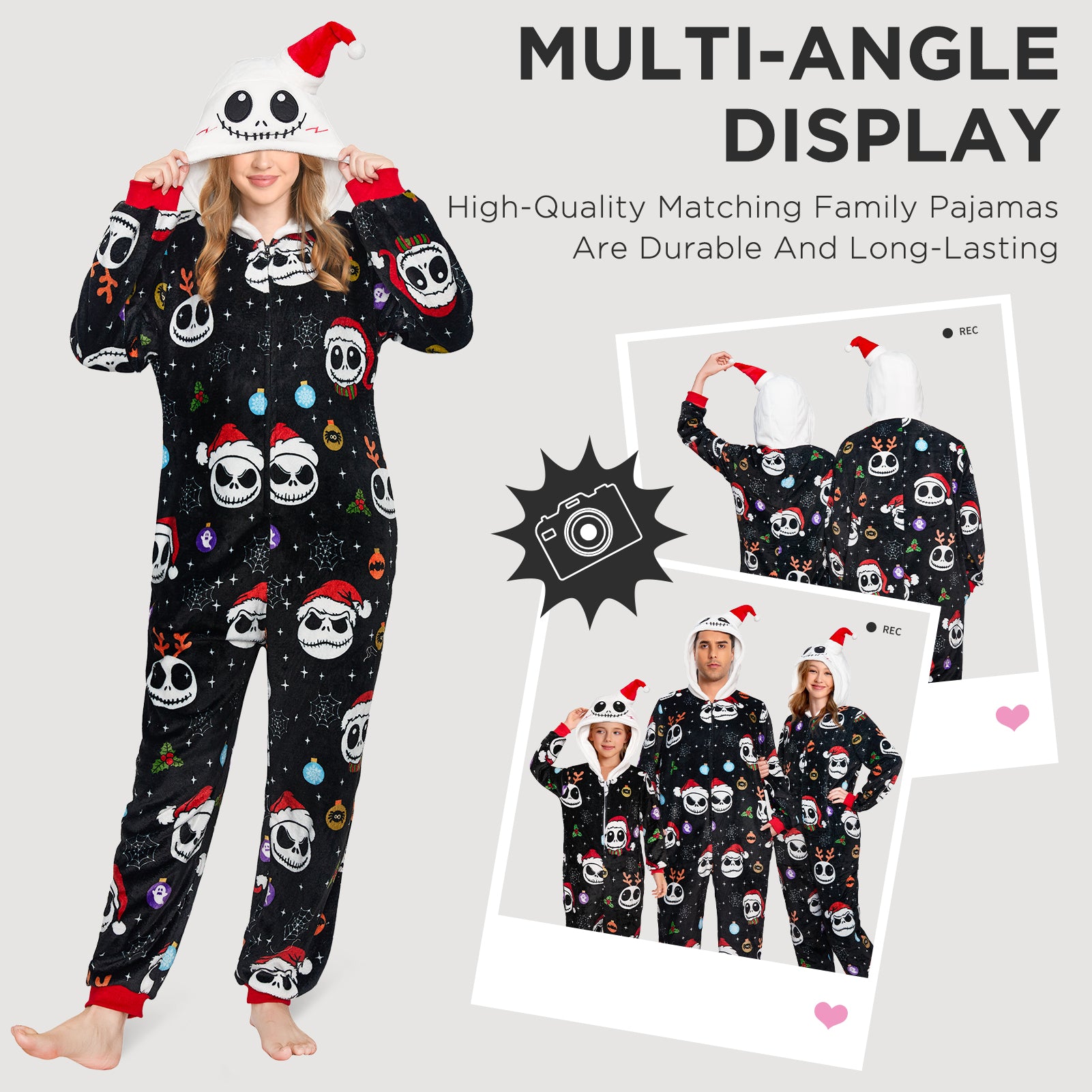 OLAOLA Kids Printed Skeleton Black Pajamas Plush Animals Onesie Sleepwear Halloween Party Suit