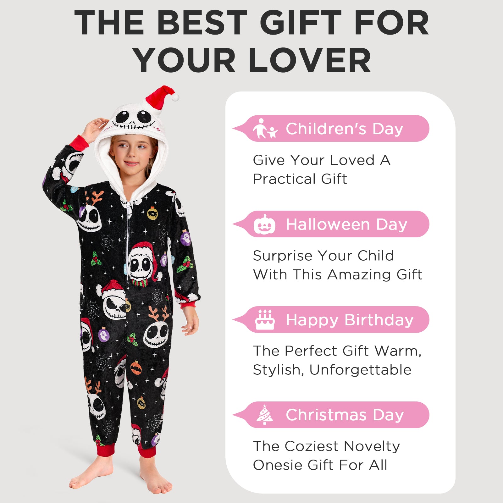 OLAOLA Kids Printed Skeleton Black Pajamas Plush Animals Onesie Sleepwear Halloween Party Suit