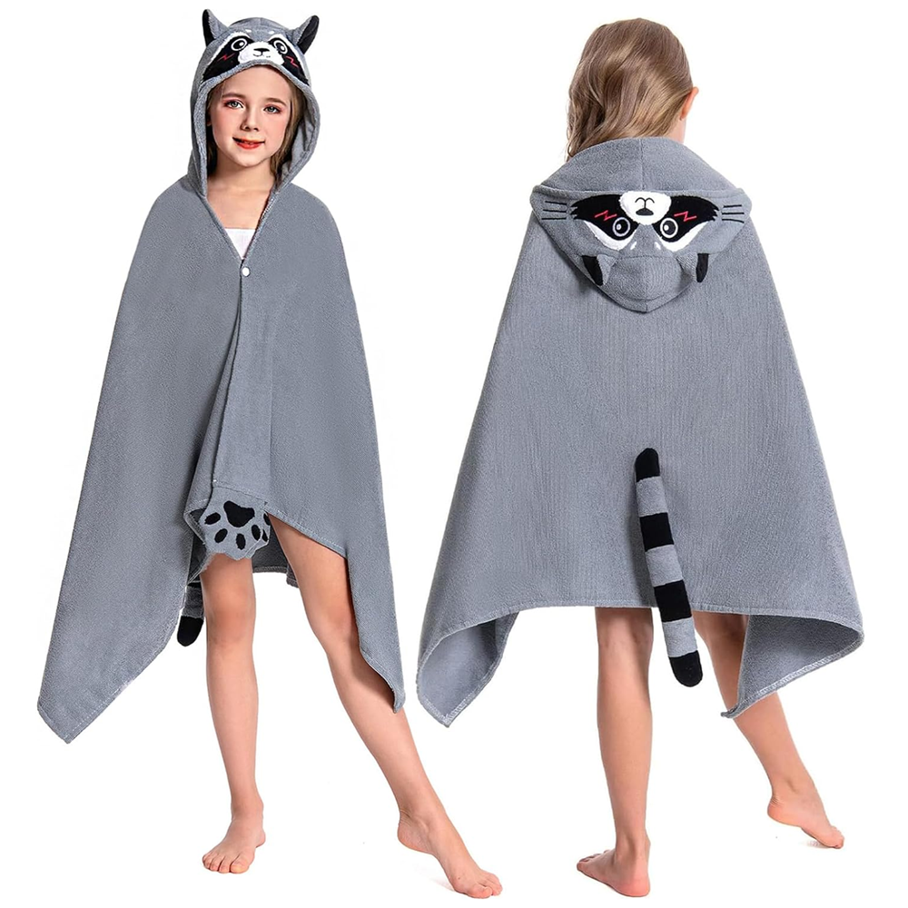 OLAOLA Kids Raccoon Animal Beach Towels Blanket Plush Soft Absorbent Microfibre Outdoor Homewear Swim Robe