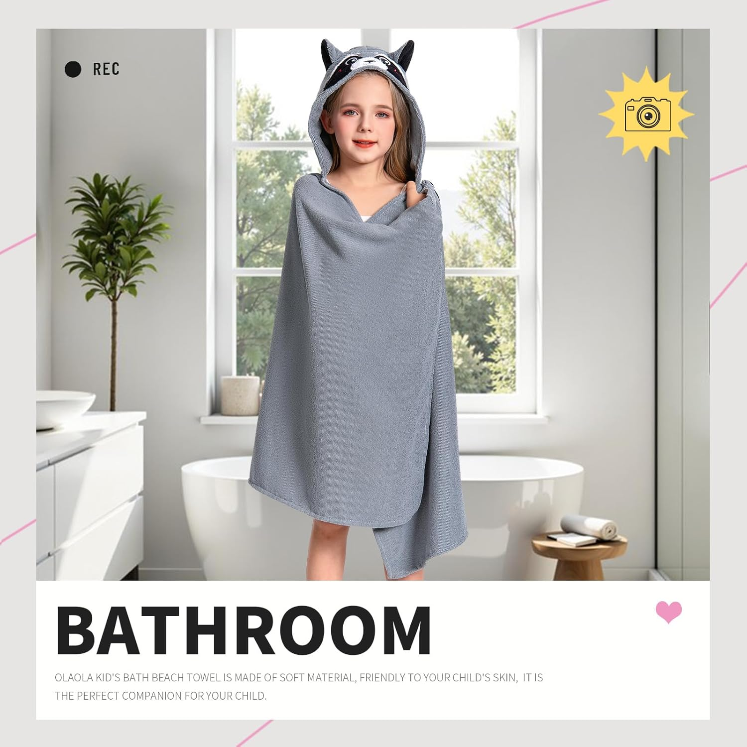 OLAOLA Kids Raccoon Animal Beach Towels Blanket Plush Soft Absorbent Microfibre Outdoor Homewear Swim Robe