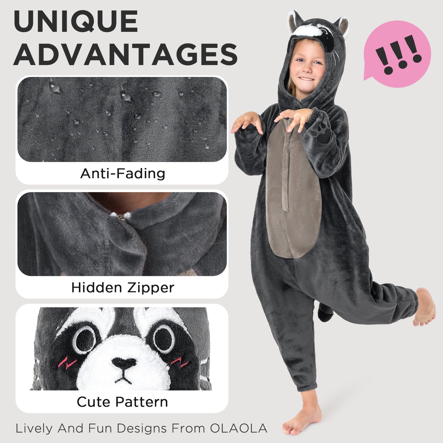 OLAOLA Kids Raccoon Animal Onesie Plush Soft Flannel Warm Home Pajamas One-Piece Sleepwear
