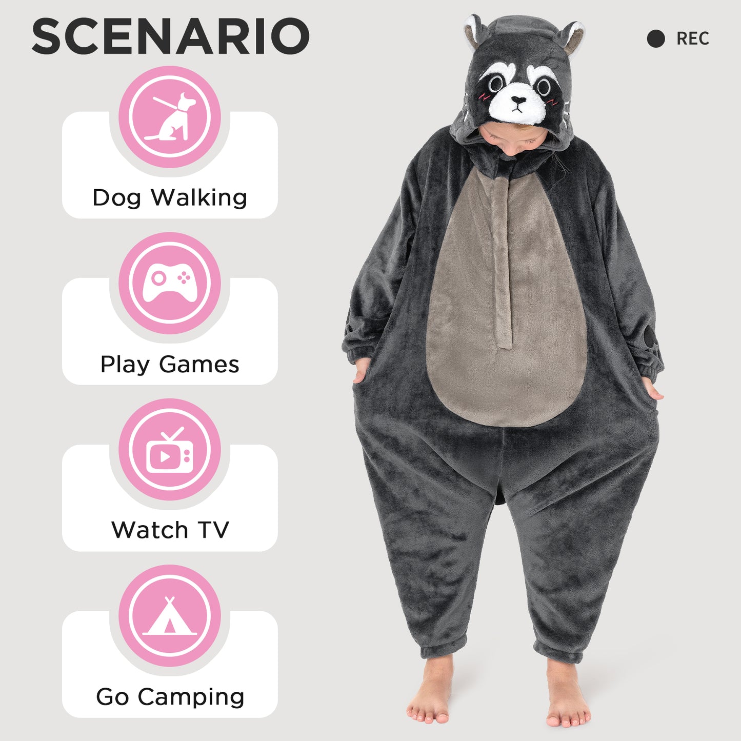 OLAOLA Kids Raccoon Animal Onesie Plush Soft Flannel Warm Home Pajamas One-Piece Sleepwear