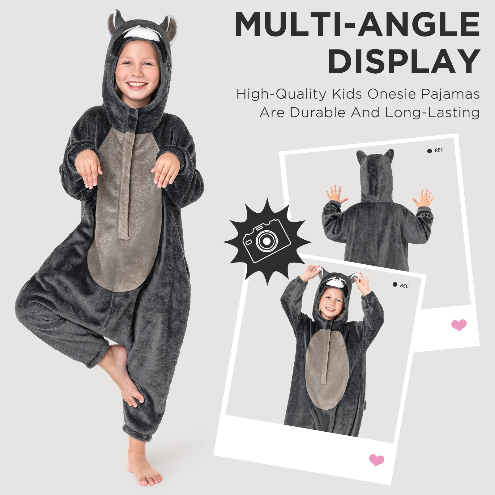 OLAOLA Kids Raccoon Animal Onesie Plush Soft Flannel Warm Home Pajamas One-Piece Sleepwear
