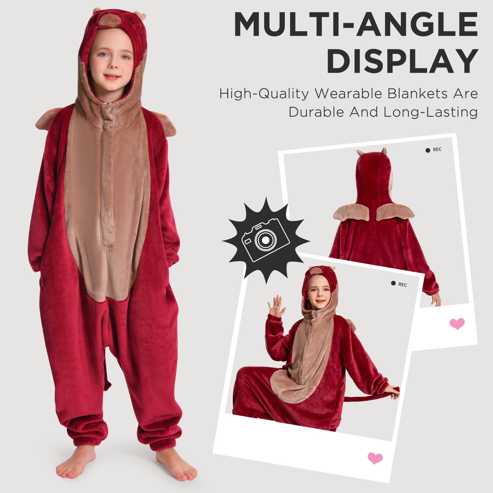 OLAOLA Kids Red Dragon Animal Onesie Plush Soft Flannel Warm Home Pajamas One-Piece Sleepwear