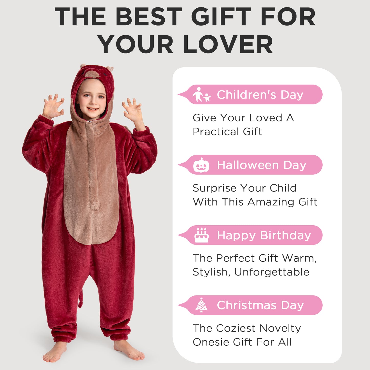 OLAOLA Kids Red Dragon Animal Onesie Plush Soft Flannel Warm Home Pajamas One-Piece Sleepwear