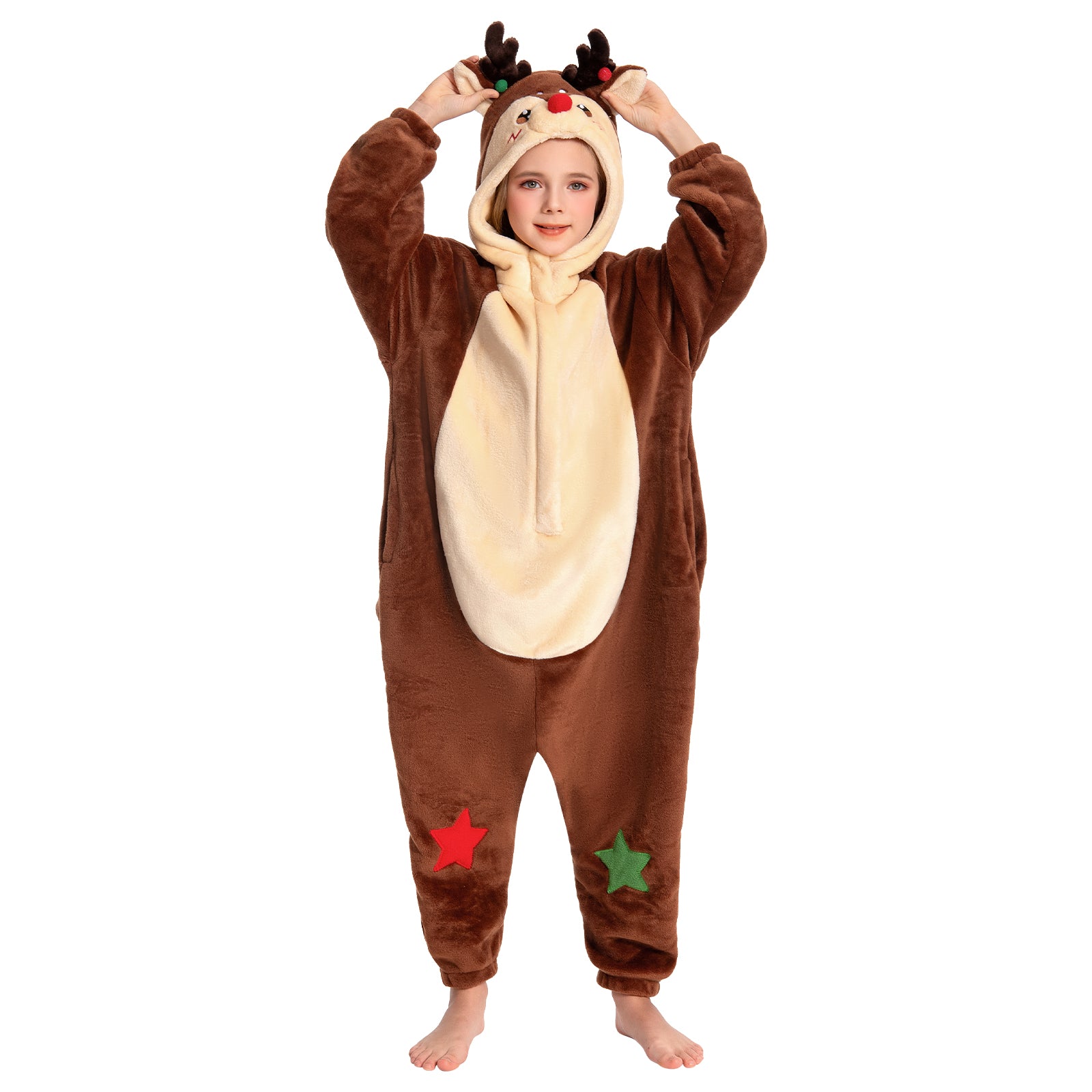 OLAOLA Kids Reindeer Animal Onesie Christmas Plush Soft Flannel Warm Home Pajamas One-Piece Sleepwear