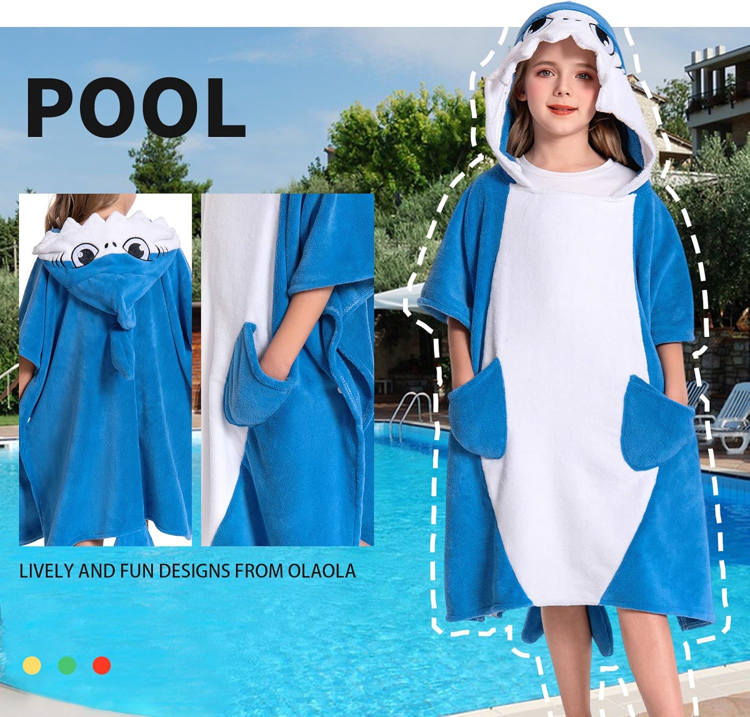 OLAOLA Kids Shark Animal Beach Bath Towels Blanket Plush Soft Coral Fleece Homewear Bath Hooded