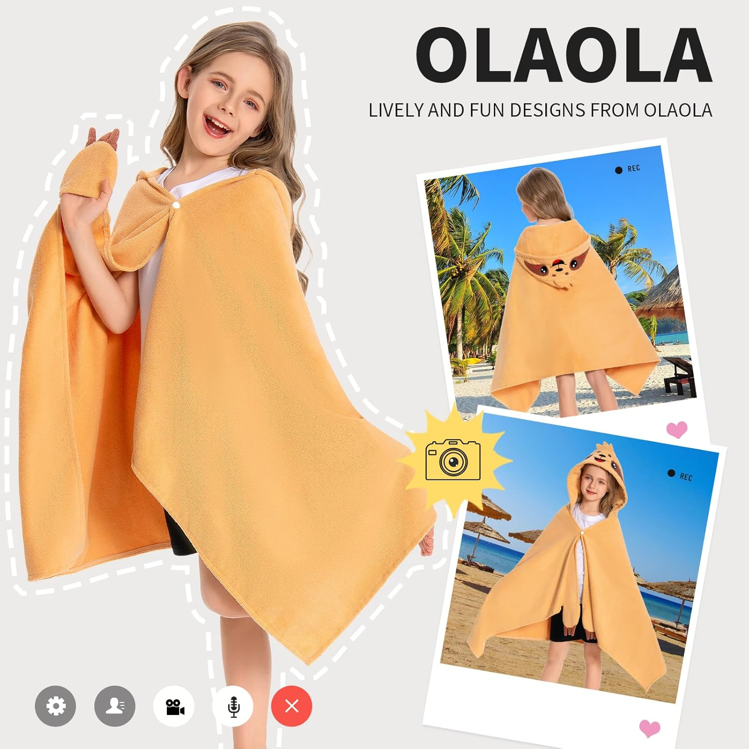 OLAOLA Kids Sloth Hooded Beach Towels Soft Absorbent Swim Pool Towels Poncho Animal Onesie