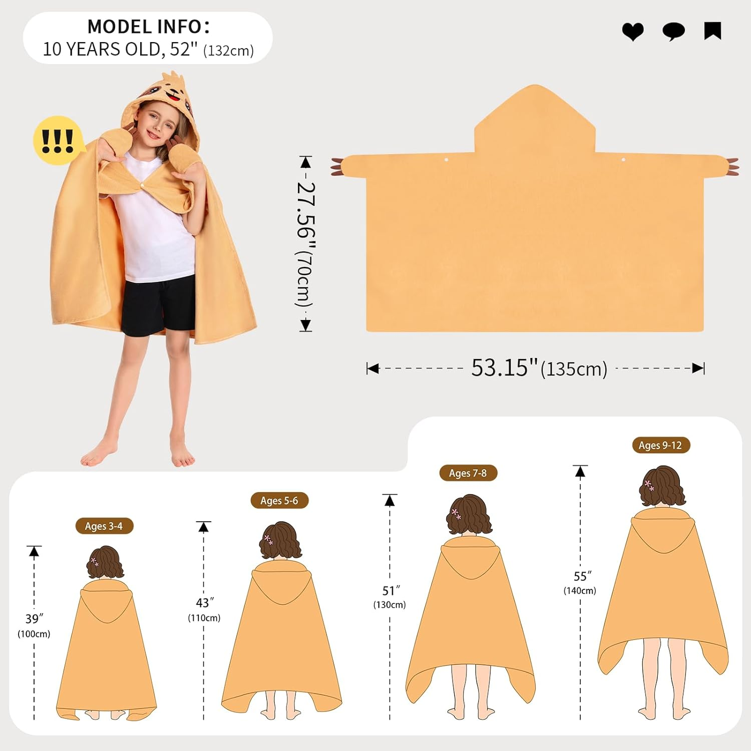 OLAOLA Kids Sloth Hooded Beach Towels Soft Absorbent Swim Pool Towels Poncho Animal Onesie