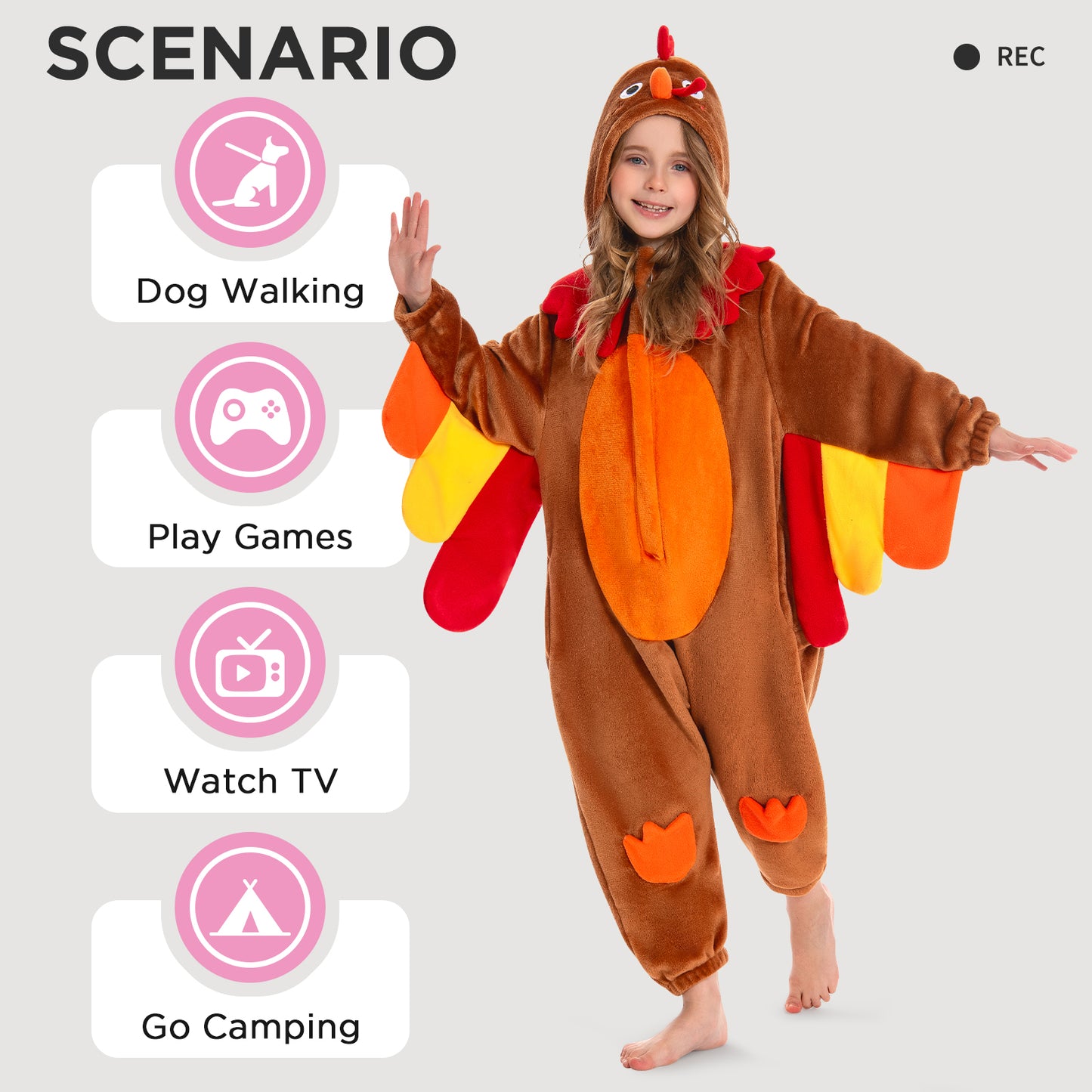 OLAOLA Pyjama une pièce en peluche doux et chaud en flanelle pour enfants Motif dinde