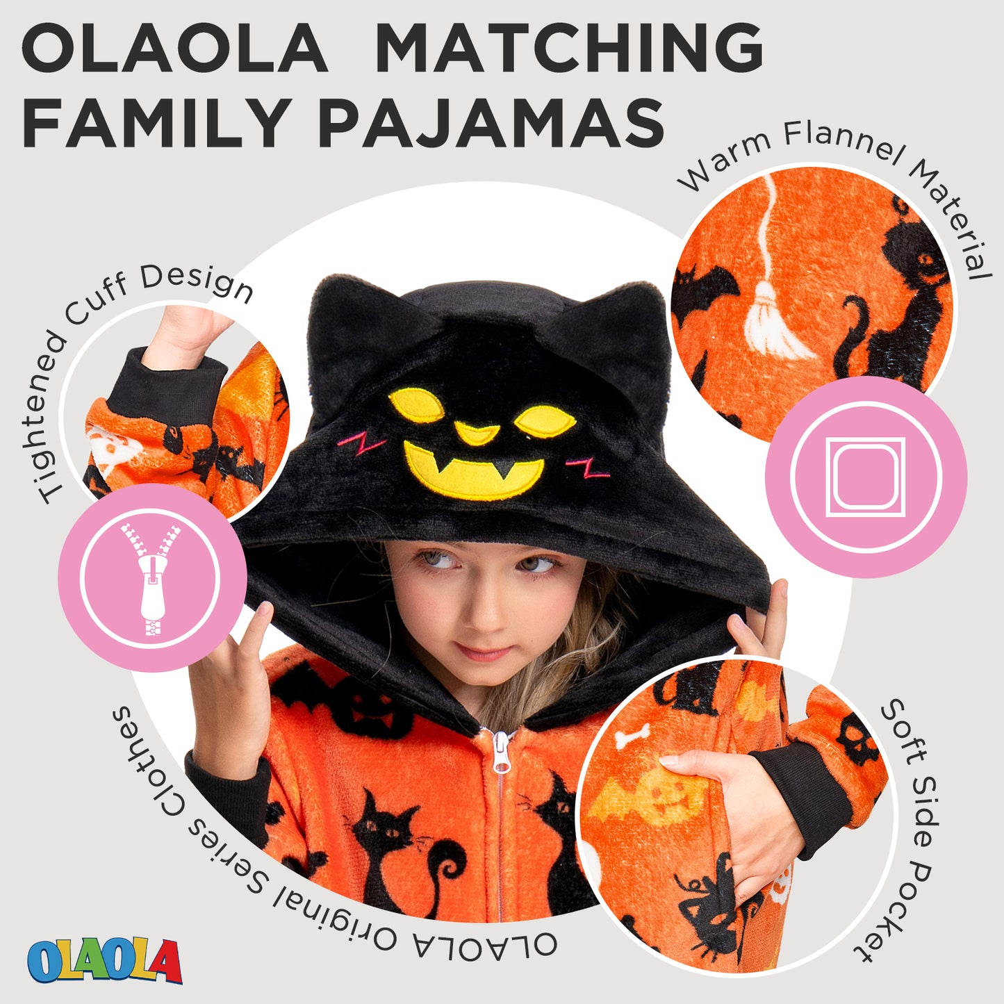 OLAOLA Kids Yellow Printed Cat Pajamas Plush Animals Onesie Soft Sleepwear Halloween Carnival Suit