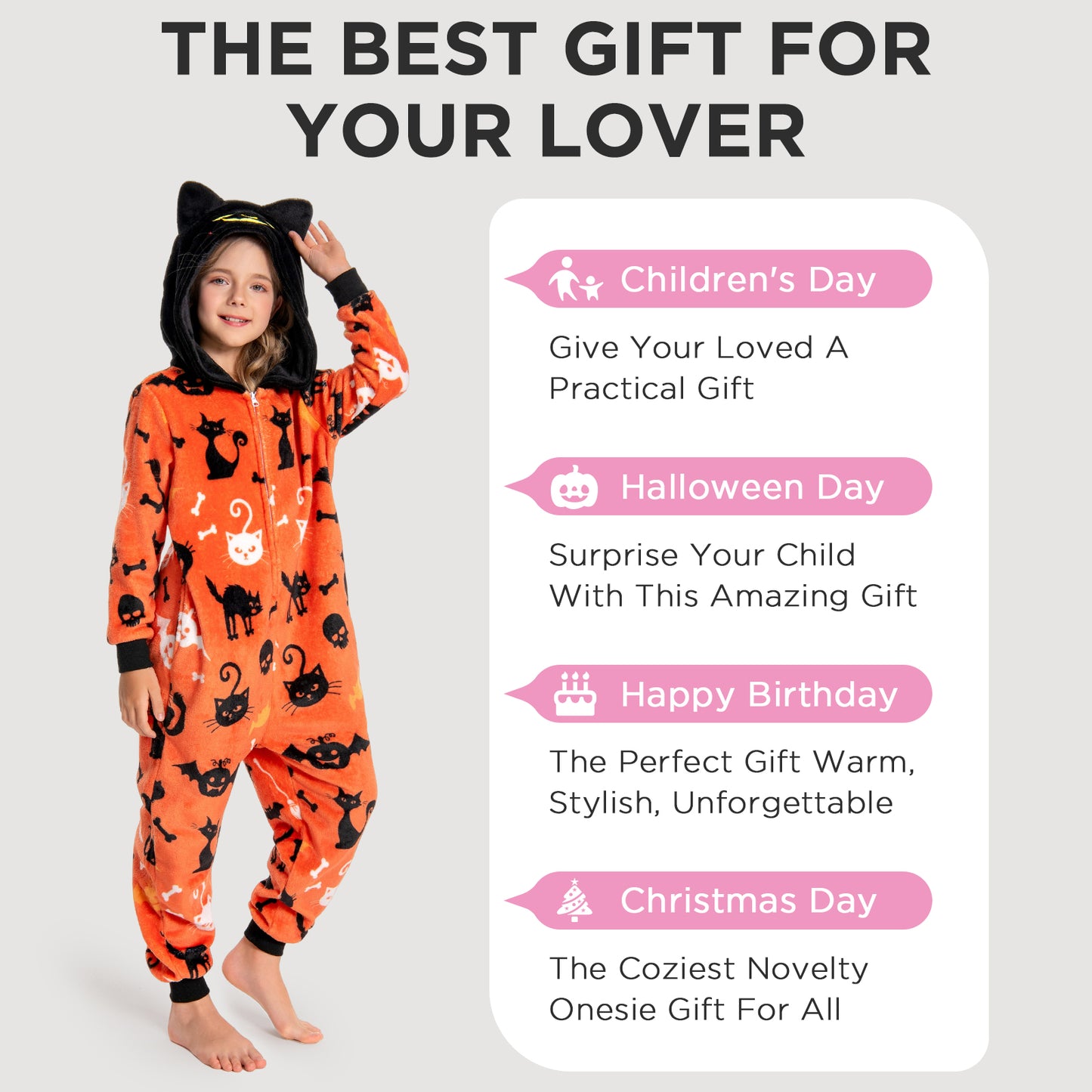 OLAOLA Kids Yellow Printed Cat Pajamas Plush Animals Onesie Soft Sleepwear Halloween Carnival Suit