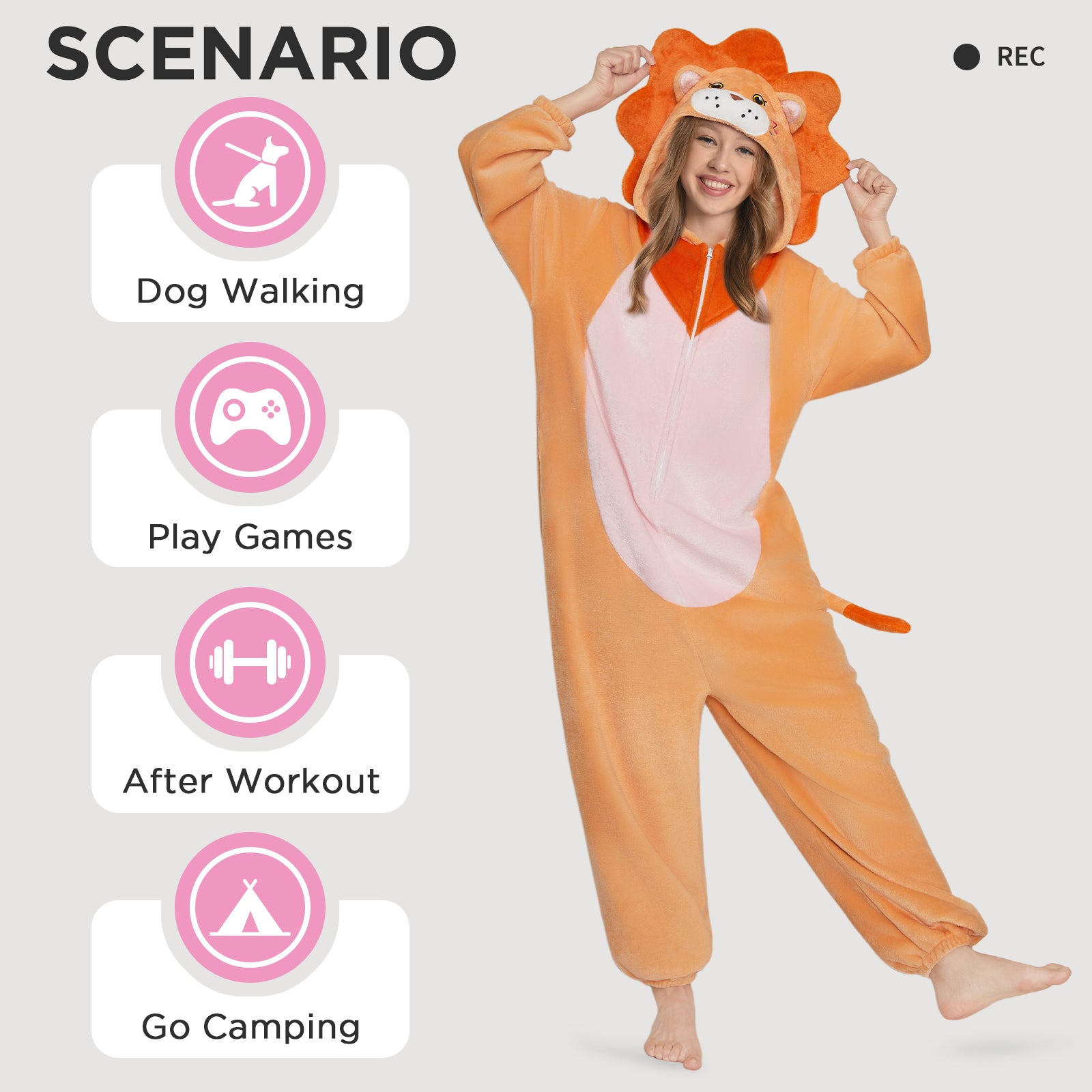 OLAOLA Lion Animals Onesie Soft Flannel Pajamas Warm Cozy One Piece Adult Cosplay Sleepwear Halloween Carnival Costume