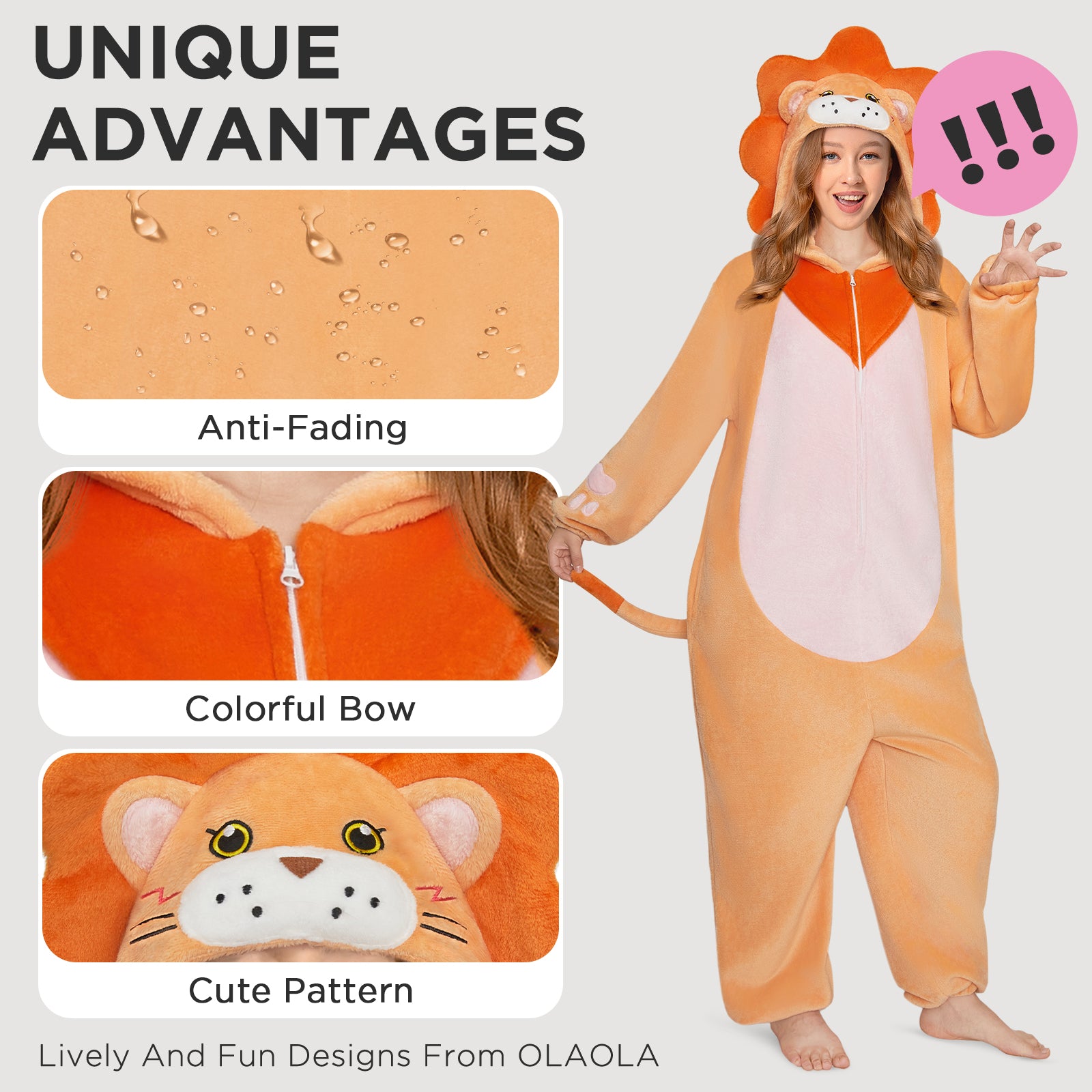 OLAOLA Lion Animals Onesie Soft Flannel Pajamas Warm Cozy One Piece Adult Cosplay Sleepwear Halloween Carnival Costume