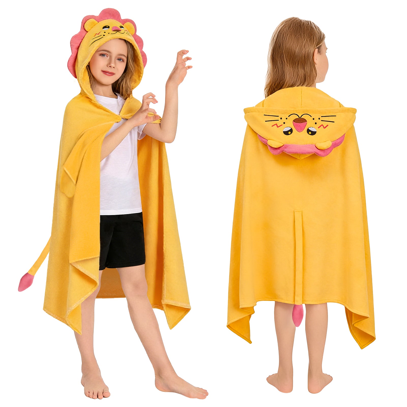 OLAOLA Lion Hooded Towel For Kids Soft Thick Bath Beach Towel Absorbent Toddler Bath Towel Wrap Swim Pool Towels Poncho For 3-12 Years Boys Girls