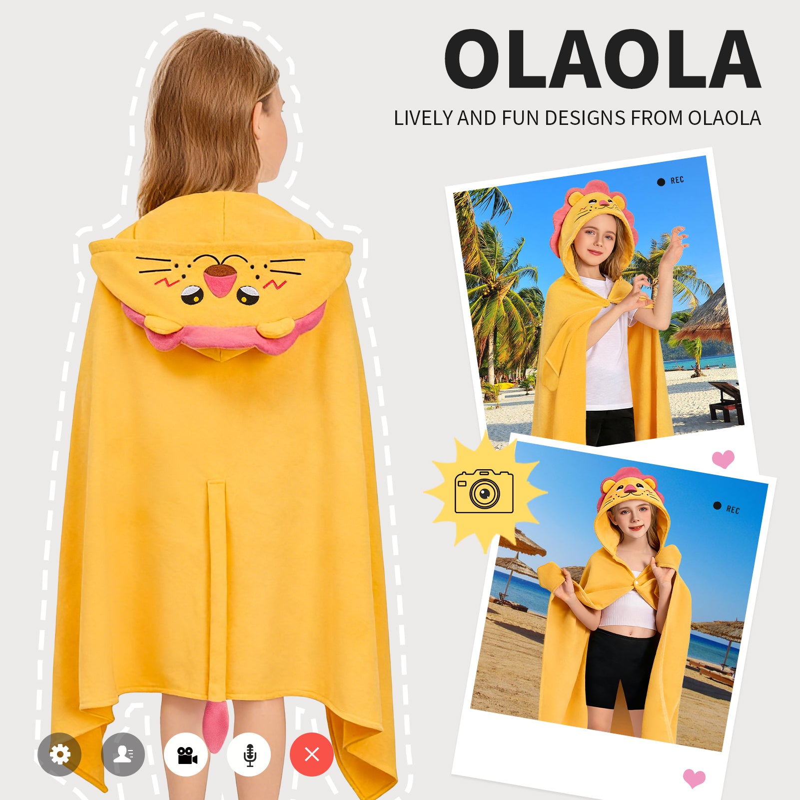 OLAOLA Lion Hooded Towel For Kids Soft Thick Bath Beach Towel Absorbent Toddler Bath Towel Wrap Swim Pool Towels Poncho For 3-12 Years Boys Girls