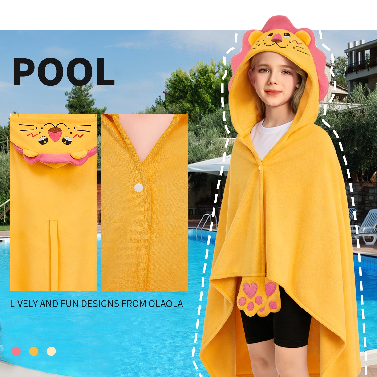 OLAOLA Lion Hooded Towel For Kids Soft Thick Bath Beach Towel Absorbent Toddler Bath Towel Wrap Swim Pool Towels Poncho For 3-12 Years Boys Girls