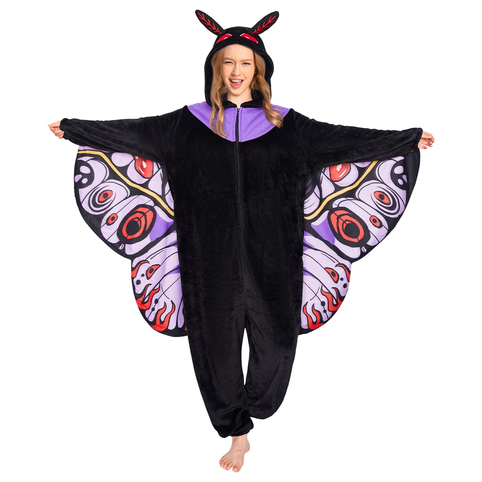OLAOLA Mothman Pajamas Animals Onesie Plush Warm Hoodie For Adult Unisex Flannel Sleepwear Halloween Costume
