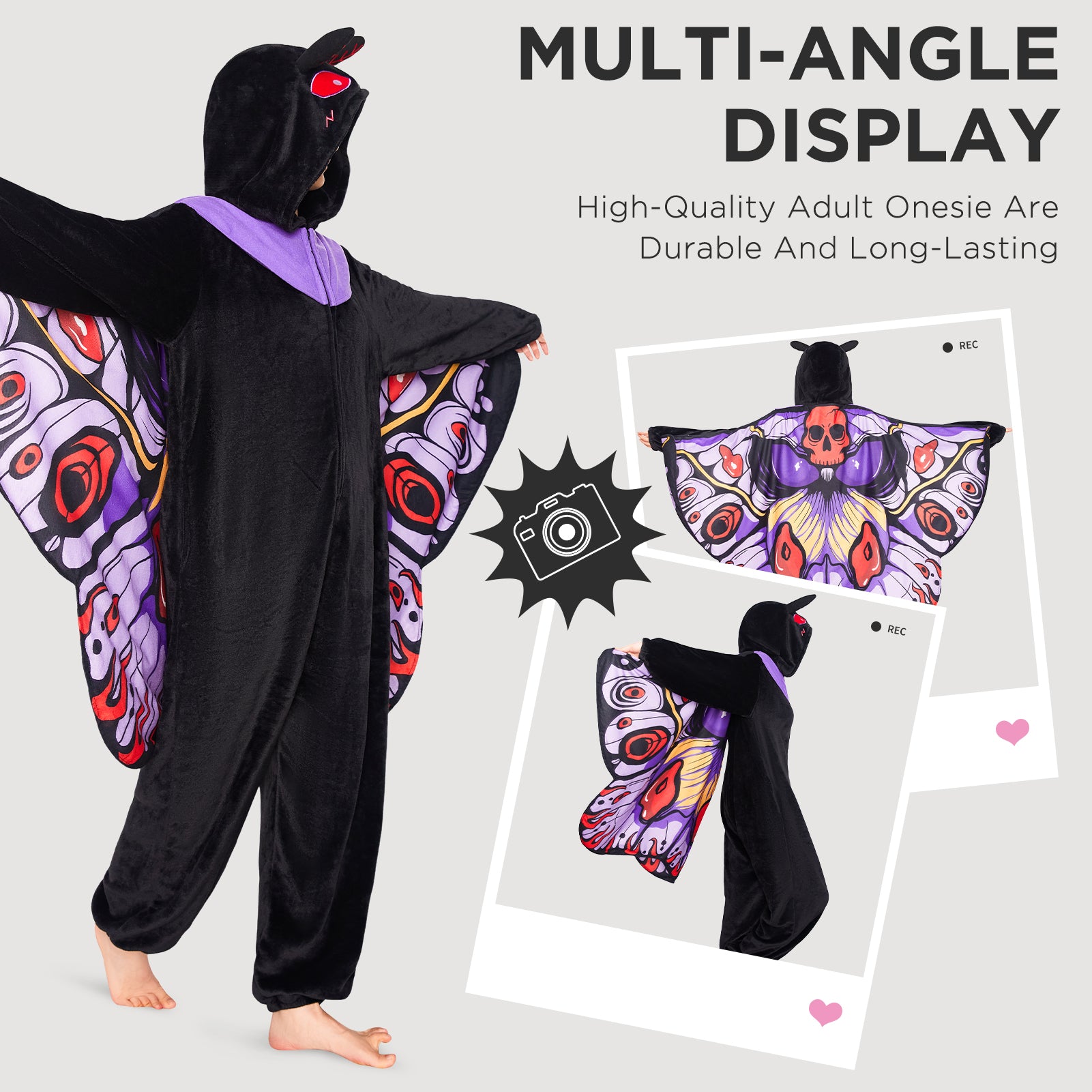 OLAOLA Mothman Pajamas Animals Onesie Plush Warm Hoodie For Adult Unisex Flannel Sleepwear Halloween Costume